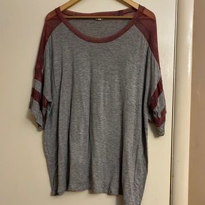 EYESHADOW Barely Worn Buttery Soft Gray Tee w/mesh sleeve-1X